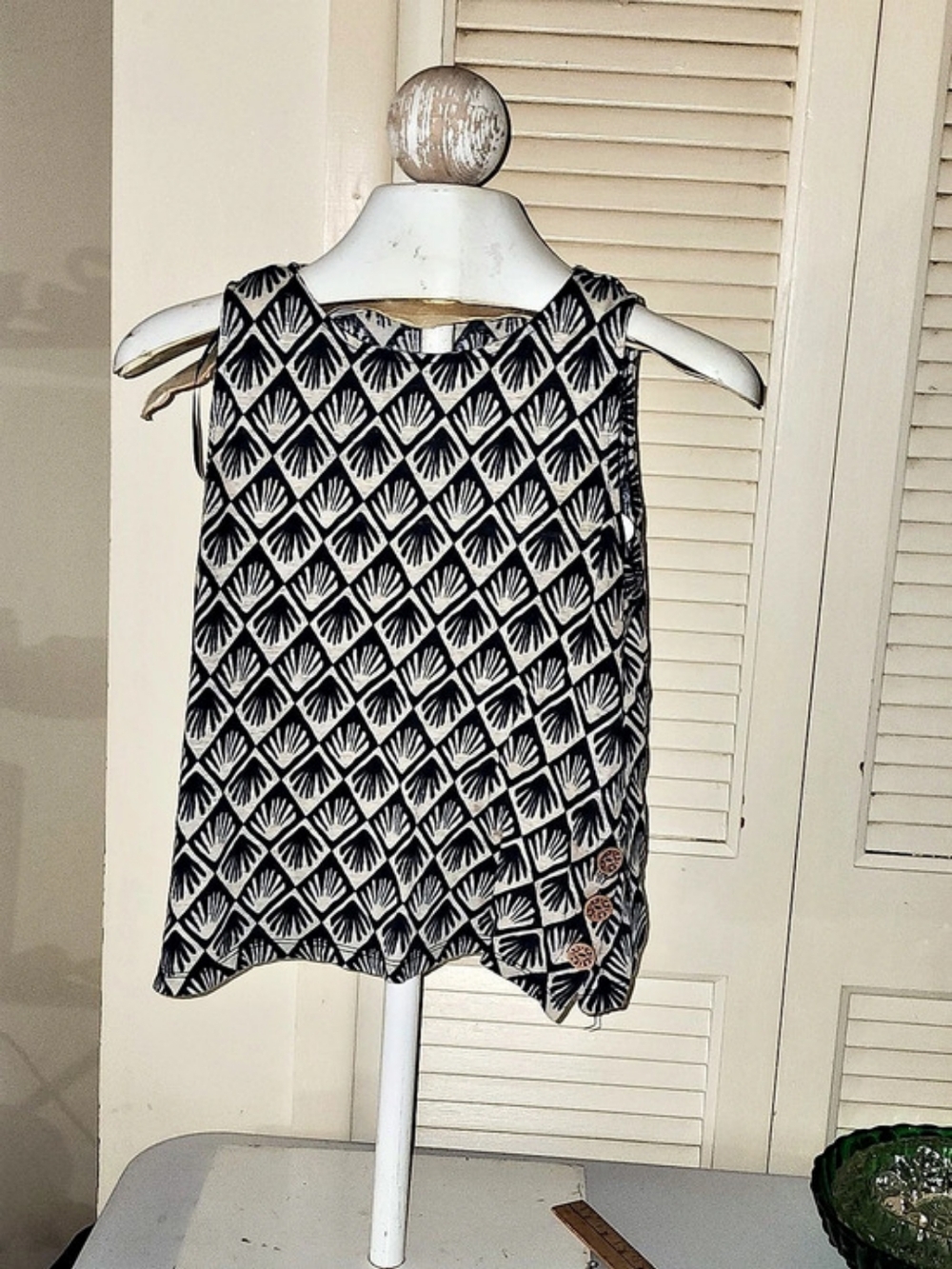C&C California By Anthr Linen Geometric Tank Top in Blue & White Size Medium